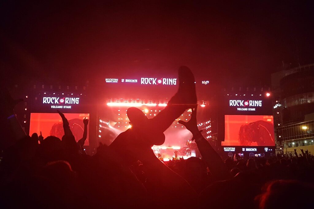 The crowd in front of the main stage during Slipknot's performance at Rock am Ring 2019.